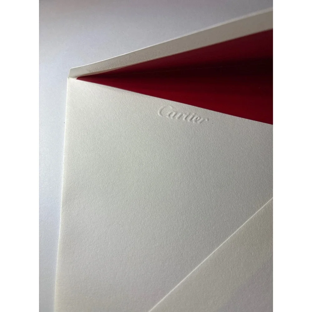 Cartier Classic Red Boardered Note Card Set-Complete Set of 10 Logo Embossed Box